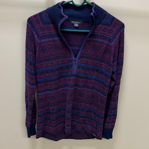 Eddie Bauer Men's Zip-Up Sweater in Purple and Navy - Picture 1 of 15